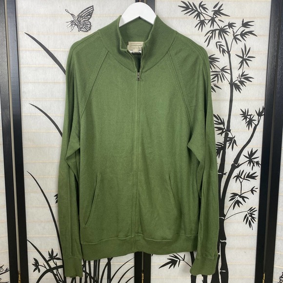 Banana Republic Other - Banana Republic Cotton Cashmere Full Zip Crew Neck Sweater Green Men's Large